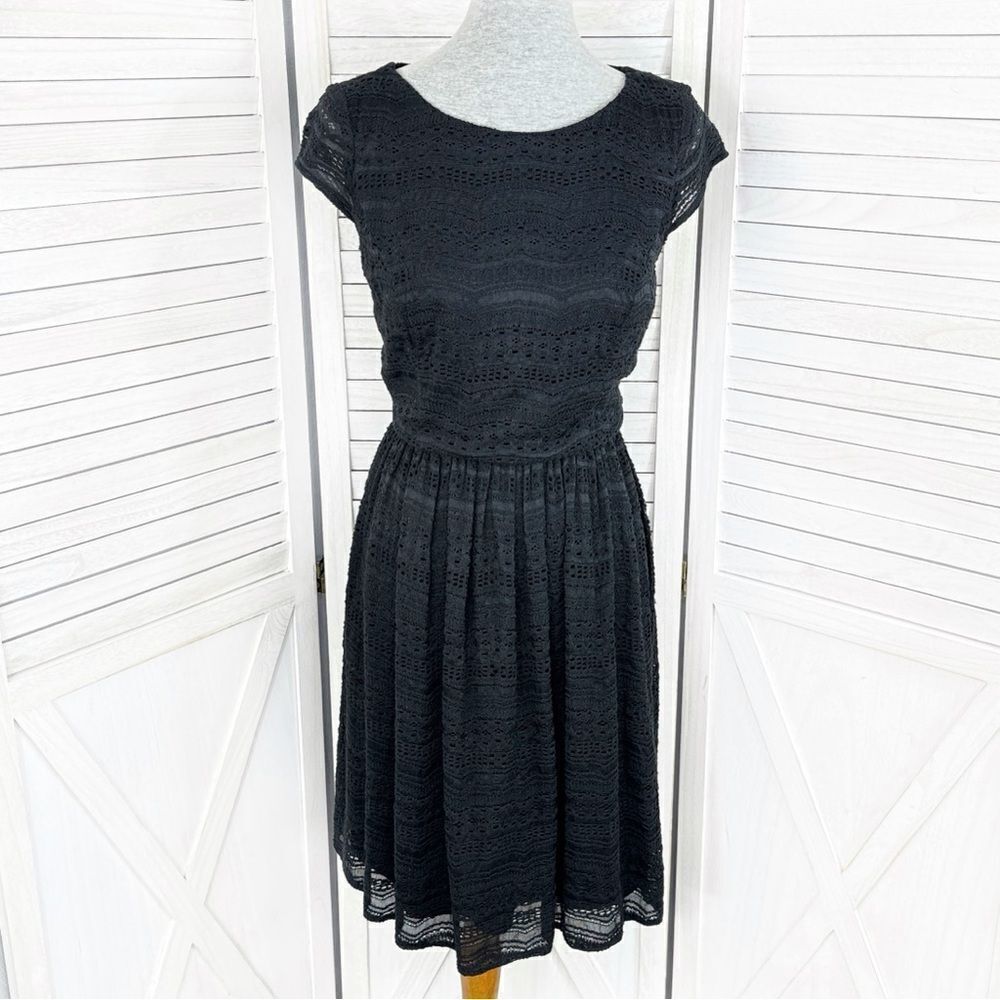 Leslie Fay Lace Dress Black 10 Skater Blouson Knee